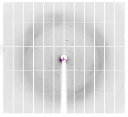 X-ray diffraction pattern showing 2 Å resolution rings from protein-nucleic acid complex.