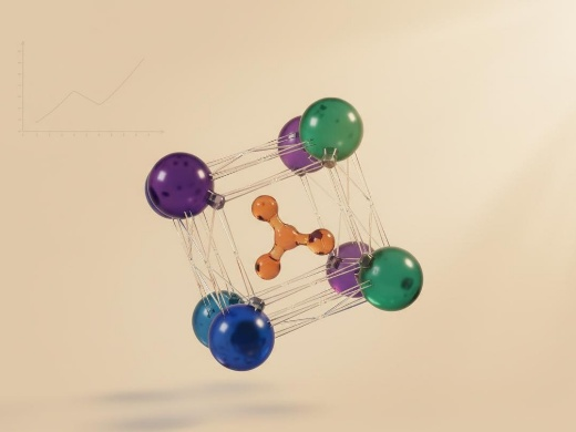 3D-QSAR pharmacophore model with affinity-correlated feature spheres and fitted ligand.