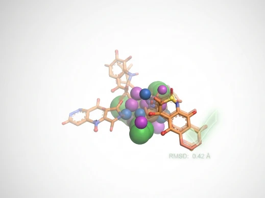 Conformer-aligned search with multiple molecule conformations matching a central pharmacophore feature set.