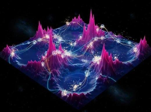Free energy surface projection from REMD data revealing metastable states, transition pathways, and kinetic networks.