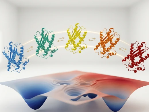 Replica exchange MD free energy landscape displaying multiple conformational states and transition pathways.