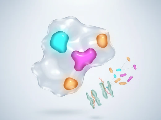 Protein surface with colored patches illustrating B-cell and T-cell epitope predictions.