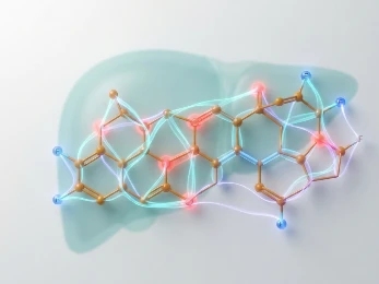 Graph neural network processing molecular structures with edge attention highlighting metabolic soft spots in red and stabilizing features in blue.