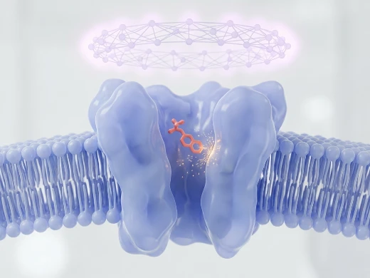 hERG potassium channel structure with drug binding pose for cardiac safety assessment.
